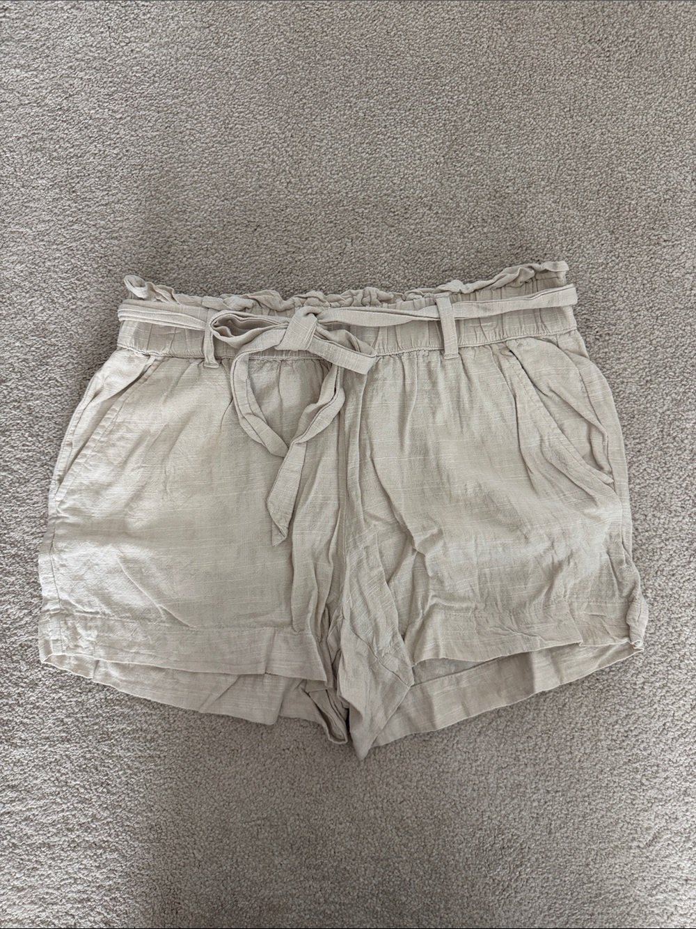 LOFT Light Beige Paperbag Waist Tie-Front Shorts